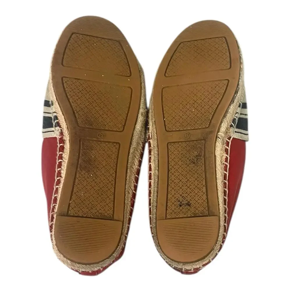 Tory Burch Ines Espadrille Women's Size 7.5 Fil Striped Coupe Red Blue
